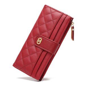 Womens Wallet Slim RFID Blocking Bifold Leather Credit Card ID Holder RED